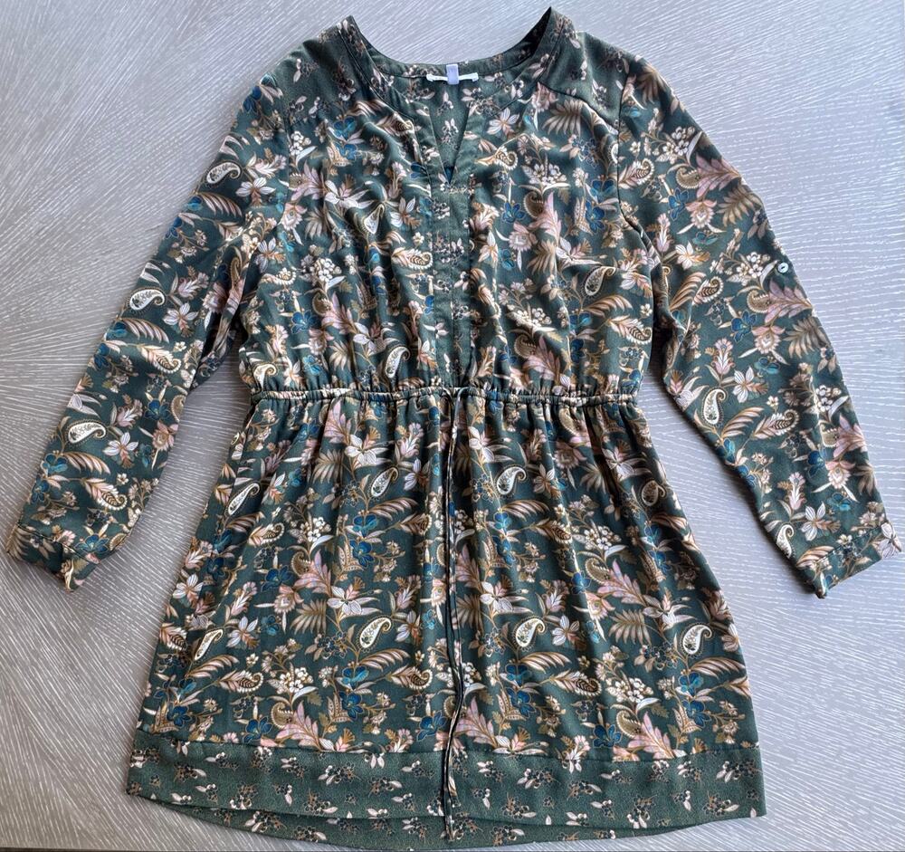 DR2 by Daniel Rain Olive Floral Paisley Drawstring Dress - Size XL